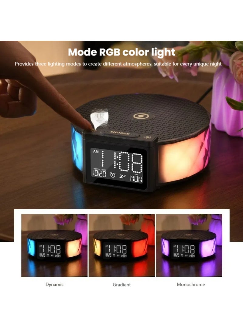 Mobile Phone Wireless Charging Night Light Clock Alarm Clock RGB Ambient Light 10W Multifunctional Bedside Light USB - Image 1
