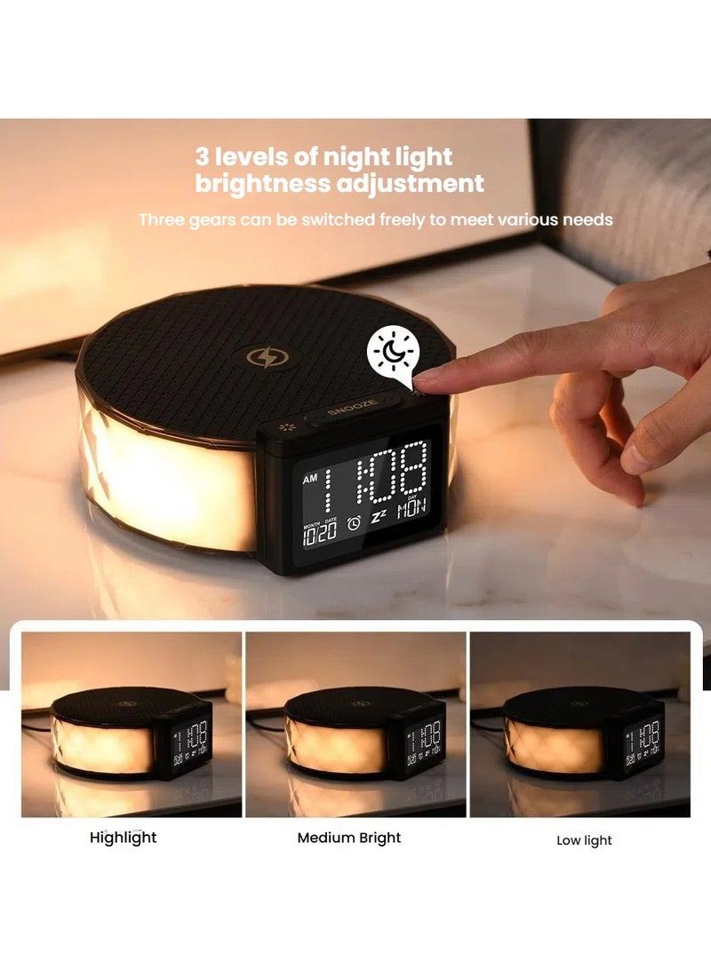 Mobile Phone Wireless Charging Night Light Clock Alarm Clock RGB Ambient Light 10W Multifunctional Bedside Light USB - Image 2