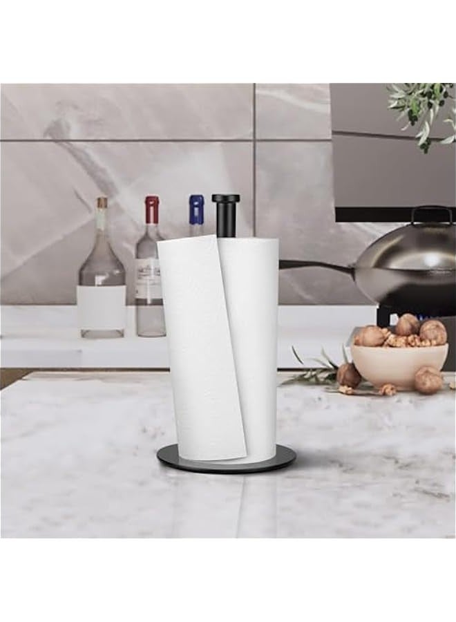 بيوينتي حامل مناشف ورقية من تراسل، منظم حامل لفافات المطبخ، حامل مناشف ورقية فاخر من الستانلس ستيل لحامل لفافات المطبخ، حامل مناشف ورقية ثابت لسطح الطاولة مع قاعدة ثقيلة (اسود) - Image 3