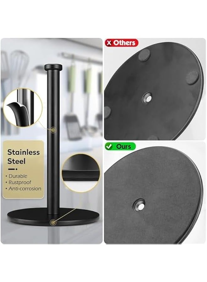 بيوينتي حامل مناشف ورقية من تراسل، منظم حامل لفافات المطبخ، حامل مناشف ورقية فاخر من الستانلس ستيل لحامل لفافات المطبخ، حامل مناشف ورقية ثابت لسطح الطاولة مع قاعدة ثقيلة (اسود) - Image 5