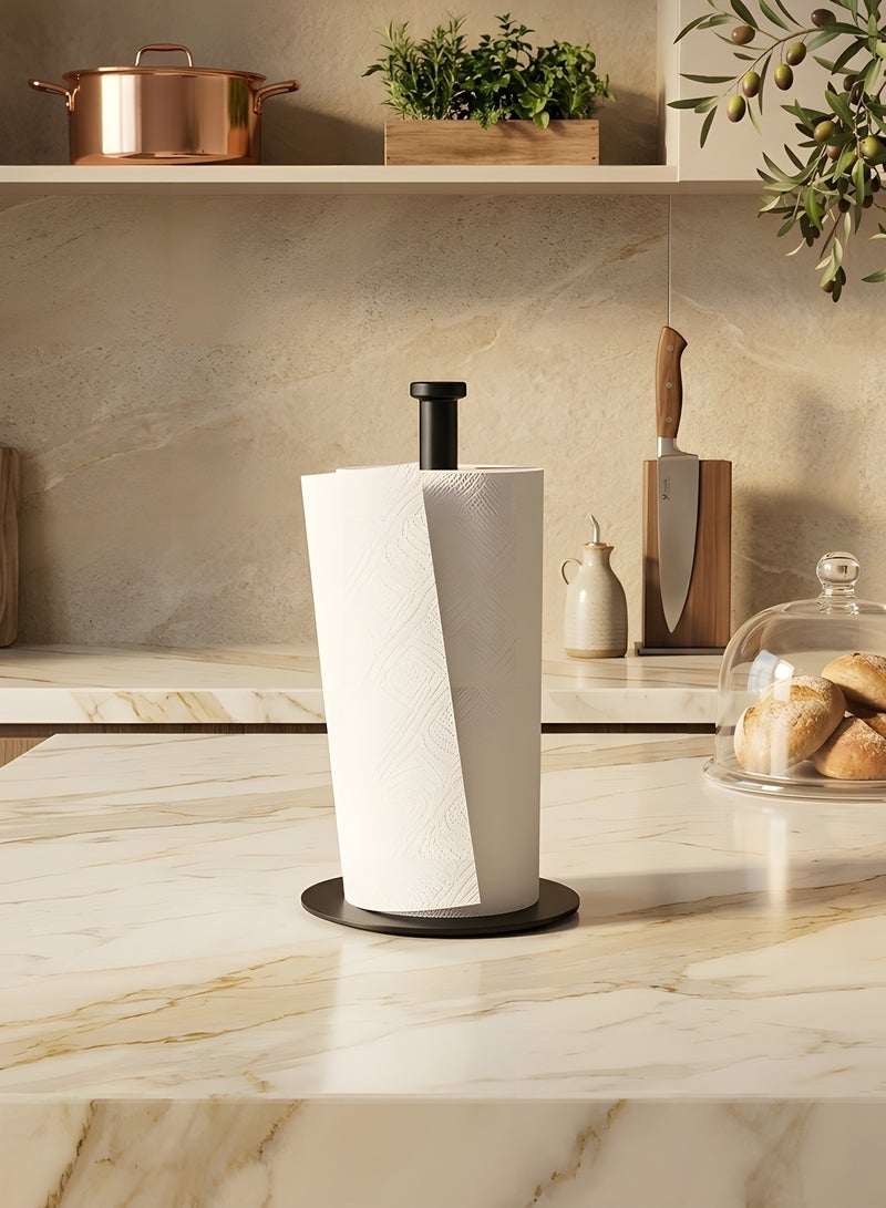بيوينتي حامل مناشف ورقية من تراسل، منظم حامل لفافات المطبخ، حامل مناشف ورقية فاخر من الستانلس ستيل لحامل لفافات المطبخ، حامل مناشف ورقية ثابت لسطح الطاولة مع قاعدة ثقيلة (اسود) - Image 2