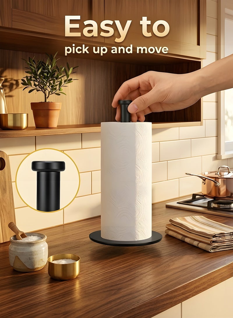 بيوينتي حامل مناشف ورقية من تراسل، منظم حامل لفافات المطبخ، حامل مناشف ورقية فاخر من الستانلس ستيل لحامل لفافات المطبخ، حامل مناشف ورقية ثابت لسطح الطاولة مع قاعدة ثقيلة (اسود) - Image 3