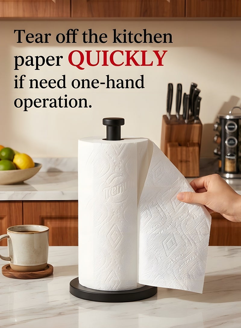 بيوينتي حامل مناشف ورقية من تراسل، منظم حامل لفافات المطبخ، حامل مناشف ورقية فاخر من الستانلس ستيل لحامل لفافات المطبخ، حامل مناشف ورقية ثابت لسطح الطاولة مع قاعدة ثقيلة (اسود) - Image 4