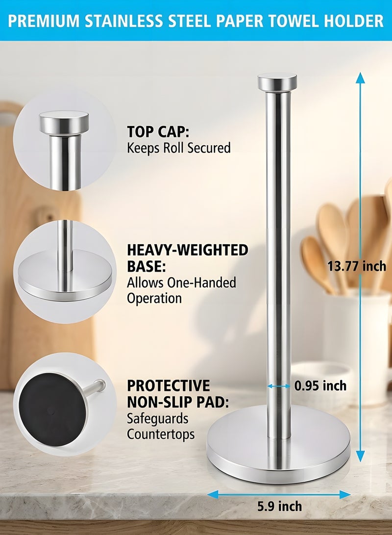 بيوينتي حامل مناشف ورقية من تراسل، منظم حامل لفافات المطبخ، حامل مناشف ورقية فاخر من الستانلس ستيل لحامل لفافات المطبخ، حامل مناشف ورقية ثابت لسطح الطاولة مع قاعدة ثقيلة (اسود) - Image 5