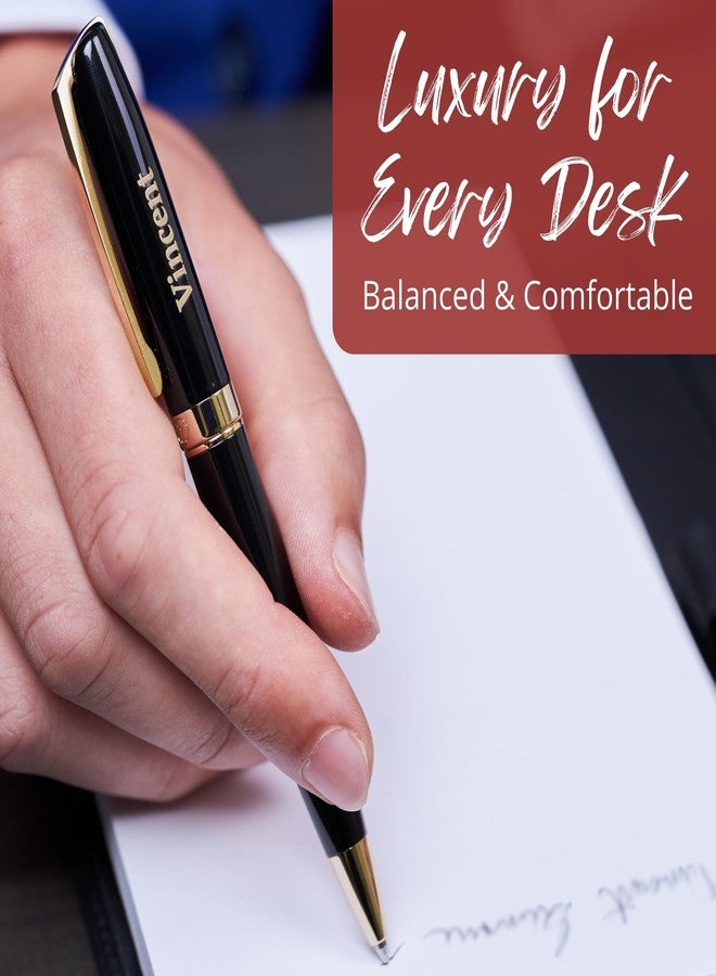 Massete Linea Executive Modern Luxury Rollerball Pen, Glossy Black with 23K Gold Plated Trim, Removable Cap, Engravable, Presented in Gift Box, Extra Refill Included, Fine Tip, Blue Ink - Image 5