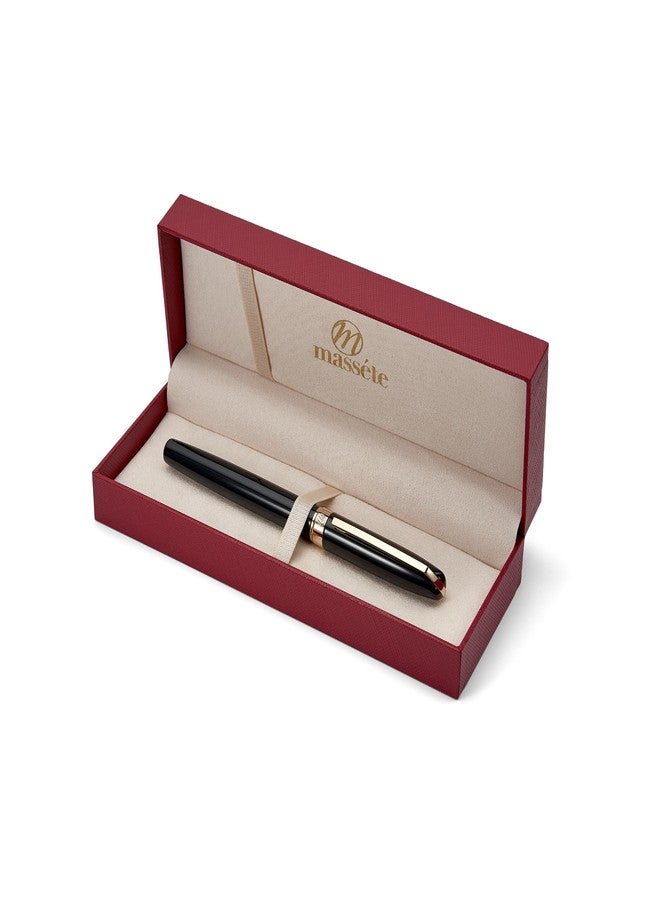 Massete Linea Executive Modern Luxury Rollerball Pen, Glossy Black with 23K Gold Plated Trim, Removable Cap, Engravable, Presented in Gift Box, Extra Refill Included, Fine Tip, Blue Ink - Image 1