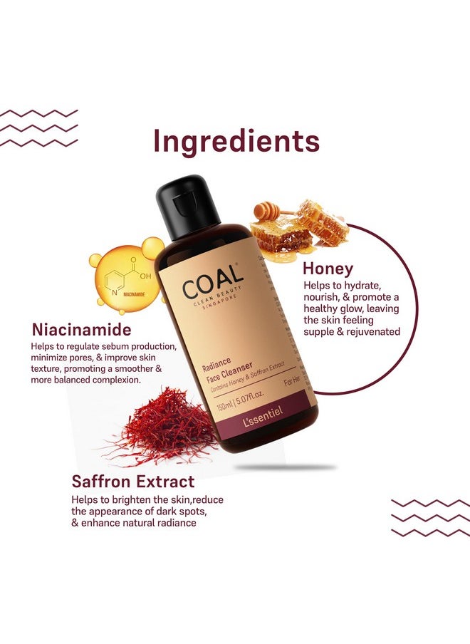 COAL CLEAN BEAUTY Radiance Face Cleanser With Honey & Saffron Extract | Deeply Cleanses, Refreshes & Resets Skin | Women | All Skin Types | 150Ml  - Image 3
