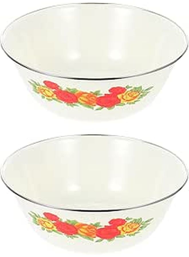 Vintage Enamel Mixing Bowls 22Cm Retro Dough Kneading Basin 2Pcs Set For Kitchen - Image 1