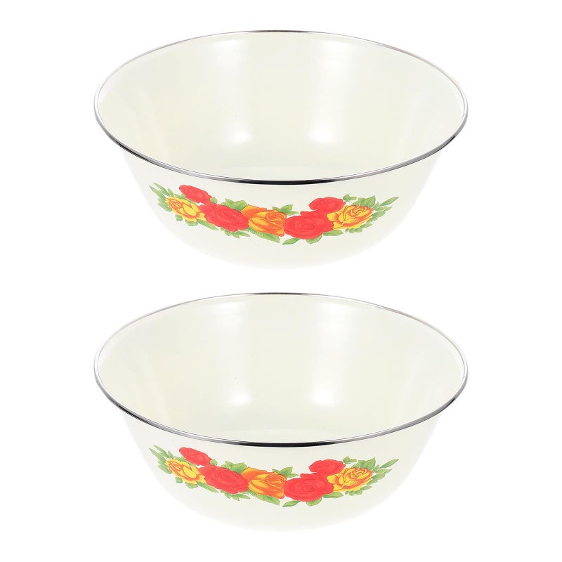 Vintage Enamel Mixing Bowls 22Cm Retro Dough Kneading Basin 2Pcs Set For Kitchen - Image 2