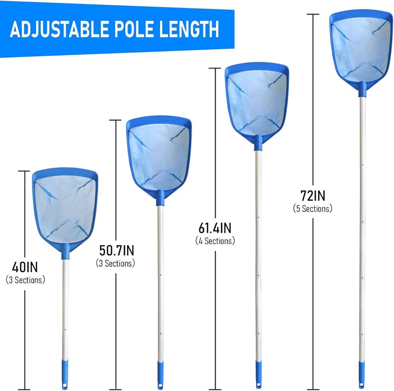 Poolvio Swimming Pool Leaf Skimmer Net, with 5 Sections Telescopic Aluminum Pole & Nylon Medium Fine Mesh Pool Net, Pool Cleaning Tool for Removing Leaves & Debris - Image 4