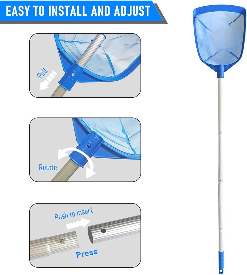 Poolvio Swimming Pool Leaf Skimmer Net, with 5 Sections Telescopic Aluminum Pole & Nylon Medium Fine Mesh Pool Net, Pool Cleaning Tool for Removing Leaves & Debris - Image 3