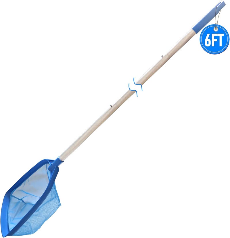Poolvio Swimming Pool Leaf Skimmer Net, with 5 Sections Telescopic Aluminum Pole & Nylon Medium Fine Mesh Pool Net, Pool Cleaning Tool for Removing Leaves & Debris - Image 2
