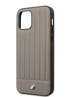 BMW iPhone 12 / 12 Pro Hard Case 6.1inch PC/TPU Shiny Back Cover Genuine Leather with Vertical Hot Stamped Lines / Contemporary design / Easy Access / Shock & Scratch Resistant - Brown  - Image 3