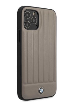 BMW iPhone 12 / 12 Pro Hard Case 6.1inch PC/TPU Shiny Back Cover Genuine Leather with Vertical Hot Stamped Lines / Contemporary design / Easy Access / Shock & Scratch Resistant - Brown  - Image 1