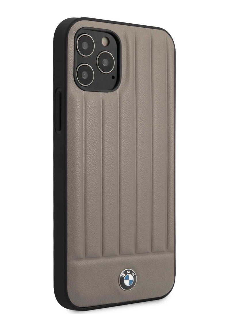 BMW iPhone 12 / 12 Pro Hard Case 6.1inch PC/TPU Shiny Back Cover Genuine Leather with Vertical Hot Stamped Lines / Contemporary design / Easy Access / Shock & Scratch Resistant - Brown  - Image 1
