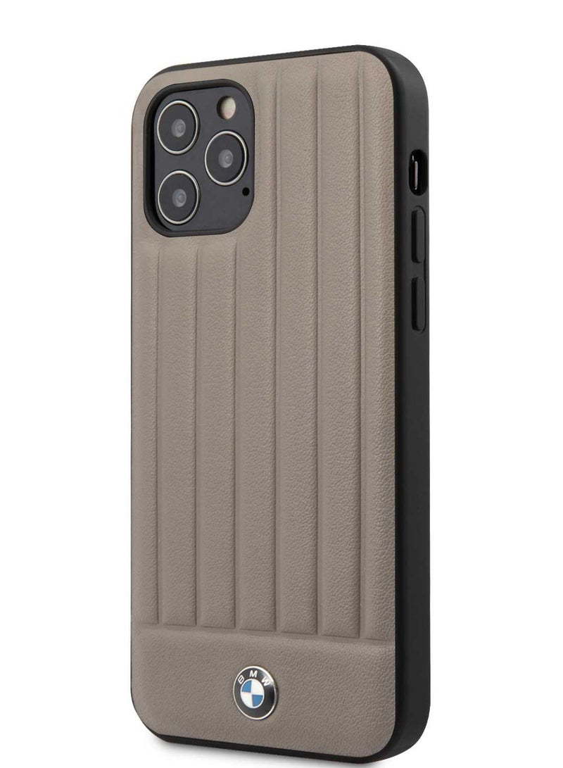 BMW iPhone 12 / 12 Pro Hard Case 6.1inch PC/TPU Shiny Back Cover Genuine Leather with Vertical Hot Stamped Lines / Contemporary design / Easy Access / Shock & Scratch Resistant - Brown  - Image 2