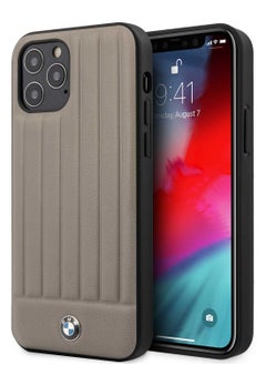 BMW iPhone 12 / 12 Pro Hard Case 6.1inch PC/TPU Shiny Back Cover Genuine Leather with Vertical Hot Stamped Lines / Contemporary design / Easy Access / Shock & Scratch Resistant - Brown  - Image 5