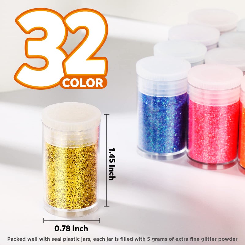 LEOBRO Glitter, Fine Glitter for Resin, Set of 32 Colors, for Nail Body Tumbler Arts and Crafts - Image 2