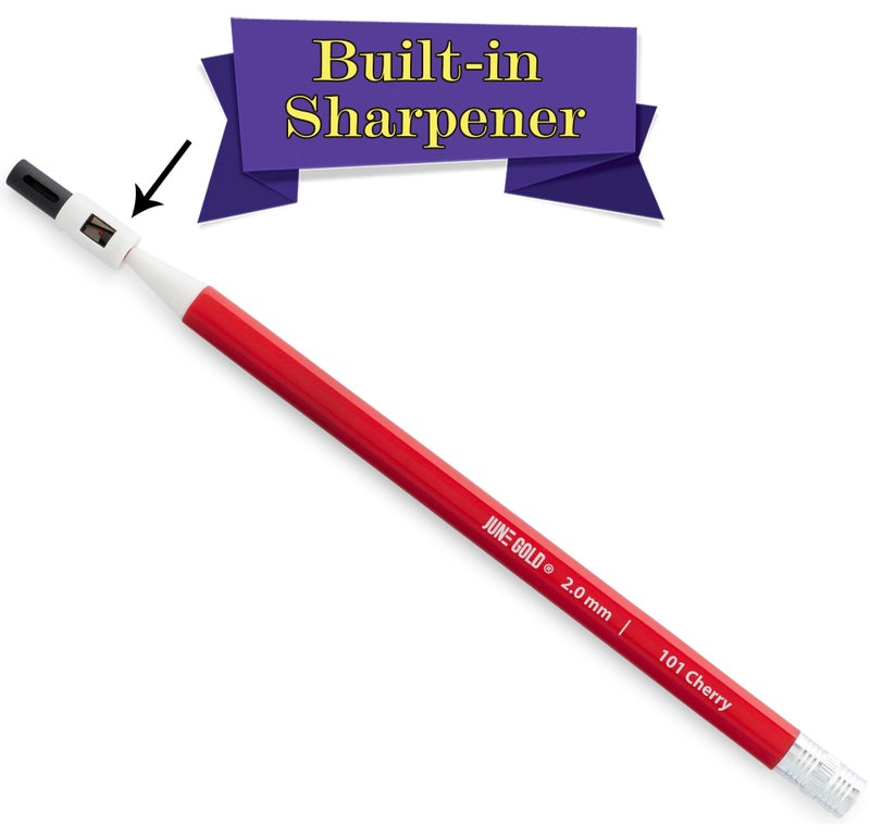 June Gold 24 Red 2.0 mm Mechanical Pencils with Red Color Leads, Bold Thickness, Built in Rear Sharpener (Cherry #101) - Image 3