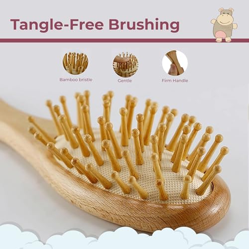 TONY STARK Wooden Hair Brush with Wooden Bristles | Toddler Paddle Detangling Brush for Kids | Suitable for Wet & Dry Hair - Image 2