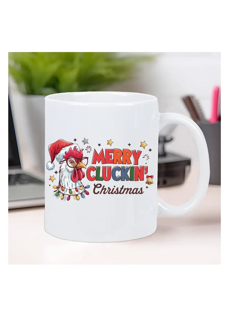 RYN pc Merry Cluckin' Christmas Ceramic Coffee Mug - Festive Rooster Design, Insulated, Reusable, Hand-Wash Only - Ideal Gift for Coffee Enthusiasts, Men & Women - Image 1