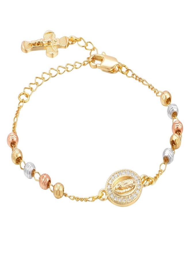 XUANPAI Women's Gold Virgin Mary Bracelet - 14k Gold Plated Rosary Beads Cross Bracelets,Hypoallergenic Non Tarnish Religious Rosarios Catolicos Virgen de Guadalupe Jewelry,Catholic Baptism Gifts for Her - Image 1