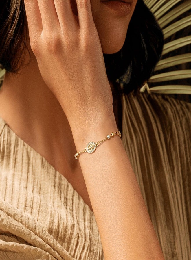 XUANPAI Women's Gold Virgin Mary Bracelet - 14k Gold Plated Rosary Beads Cross Bracelets,Hypoallergenic Non Tarnish Religious Rosarios Catolicos Virgen de Guadalupe Jewelry,Catholic Baptism Gifts for Her - Image 3