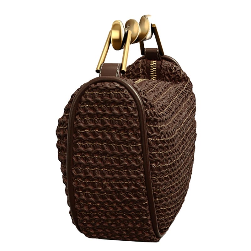 JYG Handmade Straw Crossbody Bags for Women Mini Summer Satchel Purse Fashion Woven Shoulder Handbags with 2 Straps Coffee - Image 5