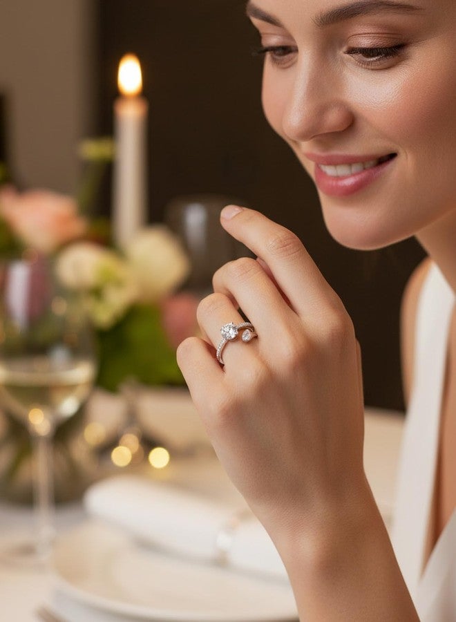 FWM Womens Two Stone Moissanite Ajustable Wedding Open Ring Stacked Diamond Promise Ring Size 7 - Image 2
