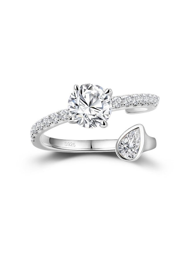 FWM Womens Two Stone Moissanite Ajustable Wedding Open Ring Stacked Diamond Promise Ring Size 7 - Image 1