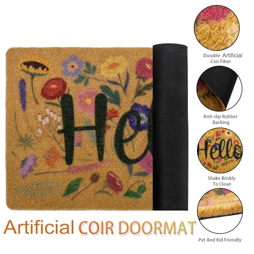 Eohak Spring Welcome Door Mat With Non-Slip Backing - Flower Seasonal Farmhouse Decoration 17 x 29 Inch - Image 5
