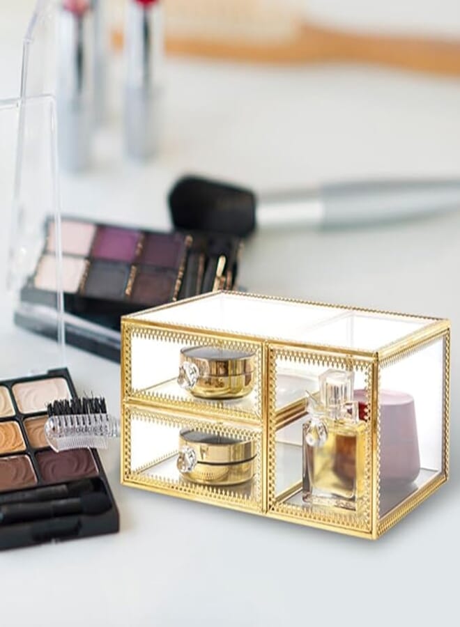 Gold Flower - (Gold Corner Makeup Organizer) - Organize Your Makeup in Style and Shine with This Makeup Organizer.Gold Corner Glass .Comes - Generic