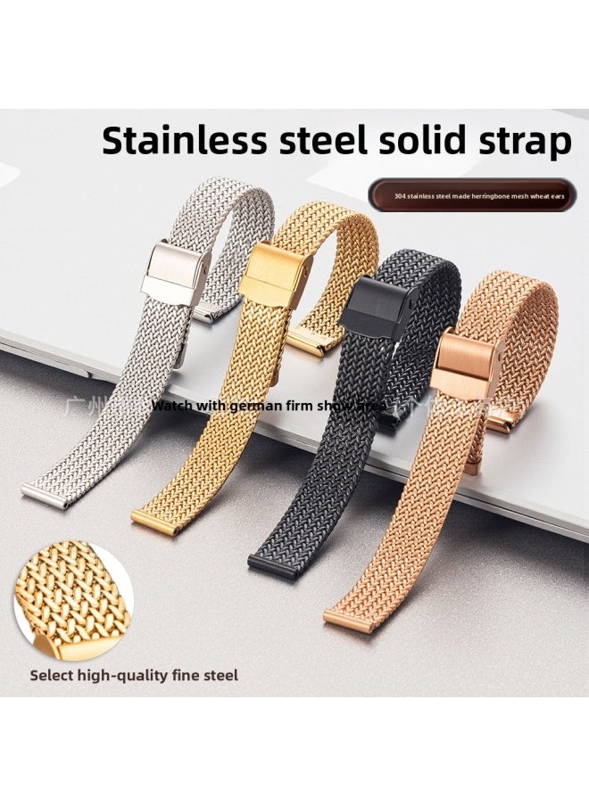 Generic - For Samsung For Apple Watch With Metal Herringbone Mesh Bracelet Milanese Stainless Steel Strap Iwatch Strap-Color:Black [herringbone Mesh Belt]-Specification:Interface Width 14mm - Image 1