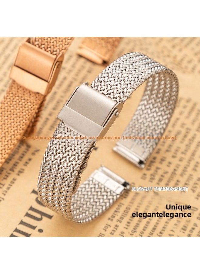 Generic - For Samsung For Apple Watch With Metal Herringbone Mesh Bracelet Milanese Stainless Steel Strap Iwatch Strap-Color:Black [herringbone Mesh Belt]-Specification:Interface Width 14mm - Image 1