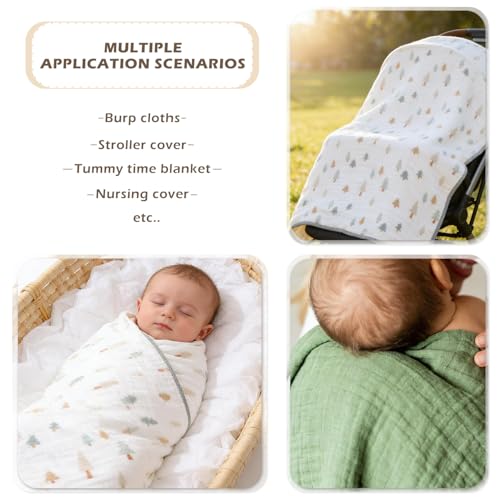 REPRECONF Pack of 2 Ultra Soft Cotton Muslin Baby Blanket Breathable Muslin Swaddle Blankets for Babies and Toddlers Boys Girls Newborn 43"X43" (Christmas Tree and Green) - Image 4