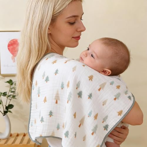REPRECONF Pack of 2 Ultra Soft Cotton Muslin Baby Blanket Breathable Muslin Swaddle Blankets for Babies and Toddlers Boys Girls Newborn 43"X43" (Christmas Tree and Green) - Image 5