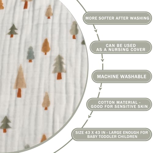 REPRECONF Pack of 2 Ultra Soft Cotton Muslin Baby Blanket Breathable Muslin Swaddle Blankets for Babies and Toddlers Boys Girls Newborn 43"X43" (Christmas Tree and Green) - Image 3