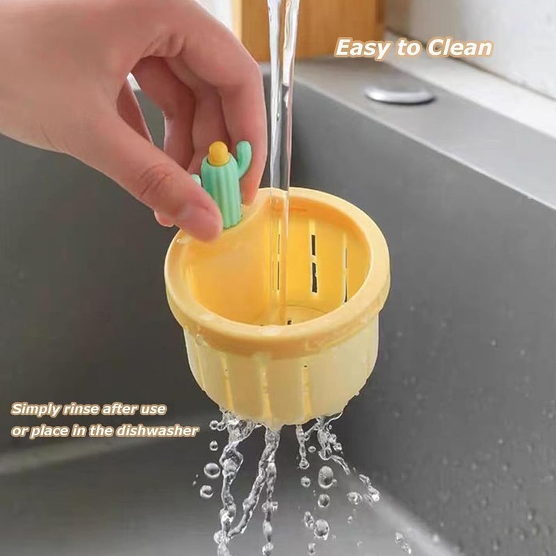 Ncry 1pcs Plastic Cactus Kitchen Sink Drain Strainer, Press Automatic Dumping Basket Upgrade Multifunctional Cactus Sink Filter Net Lifting Basket Kitchen Sink Drain Strainer Press [7.5x7.5x8 CM] - Image 4