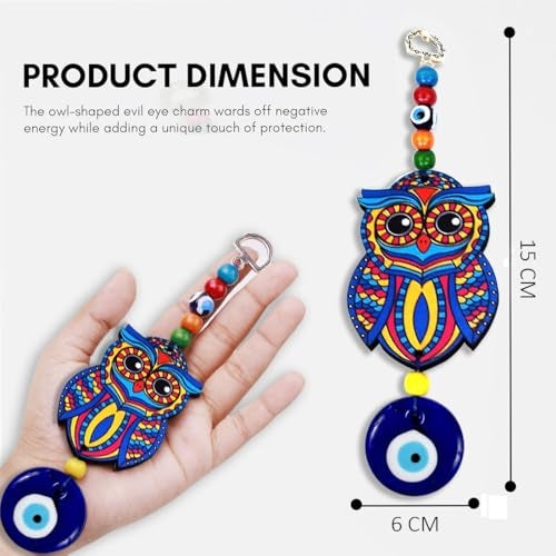 PACKNBUY Evil Eye Owl Hanging for Home Entrance Main Door Car Office Wall Decor Protection Good Luck Turkish Evil Eye Nazar Battu Vastu Feng Shui (Blue Design 1) - Image 2