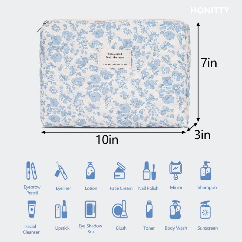 honitty Makeup Pouch,Quilted Cosmetic Bags,Large Floral Make Up Organizer for Women - Image 2