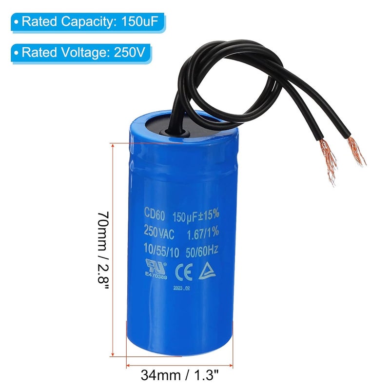 PATIKIL CD60 Run Capacitor, 150uF 250VAC 2 Wires 50/60Hz Motor Starting Capacitor for Air Compressor Motor Starts Running - Image 2
