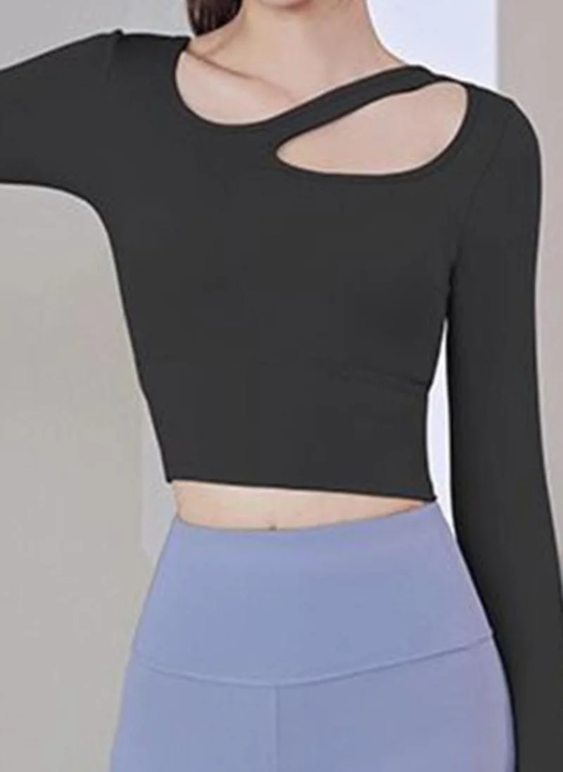 YUNIQEE Black Fitted Solid Long Sleeves Sports Top