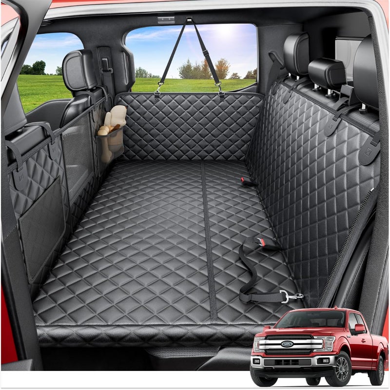 REEVAA Dog Truck Seat Cover for Back Seat, Hard Bottom Dog Hammock for Car, Pet Bed Extender for 2-4 Large Dogs, Waterproof Seat Protector, Universal XL Size Fits for Crew Cab Truck/SUV, Black - Image 1