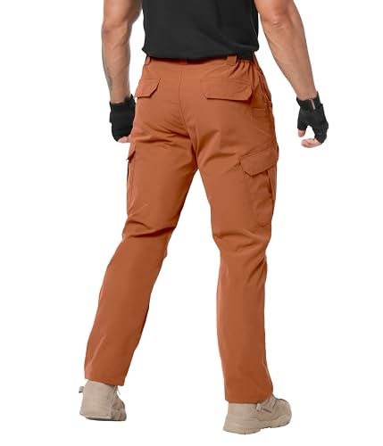 Arunlluta Men’s Tactical Pants, Ripstop Water Resistant Cargo Work Pants for Men, Stretch Hiking Pants Lightweight Brown - Image 2