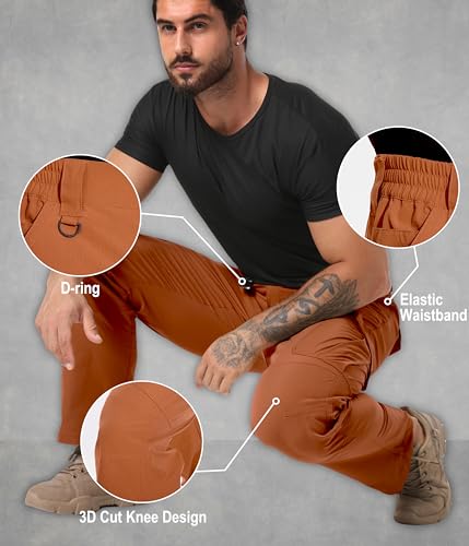 Arunlluta Men’s Tactical Pants, Ripstop Water Resistant Cargo Work Pants for Men, Stretch Hiking Pants Lightweight Brown - Image 5