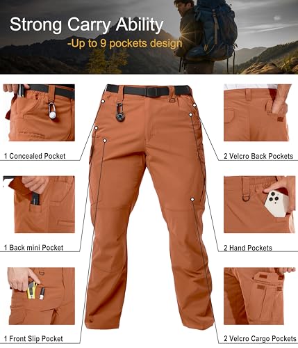 Arunlluta Men’s Tactical Pants, Ripstop Water Resistant Cargo Work Pants for Men, Stretch Hiking Pants Lightweight Brown - Image 4