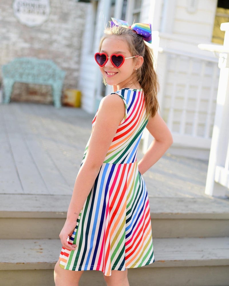 uideazone Girls Rainbow Striped Maxi Sleeveless Dress for Casual/Party Summer 6-7 Years - Image 5