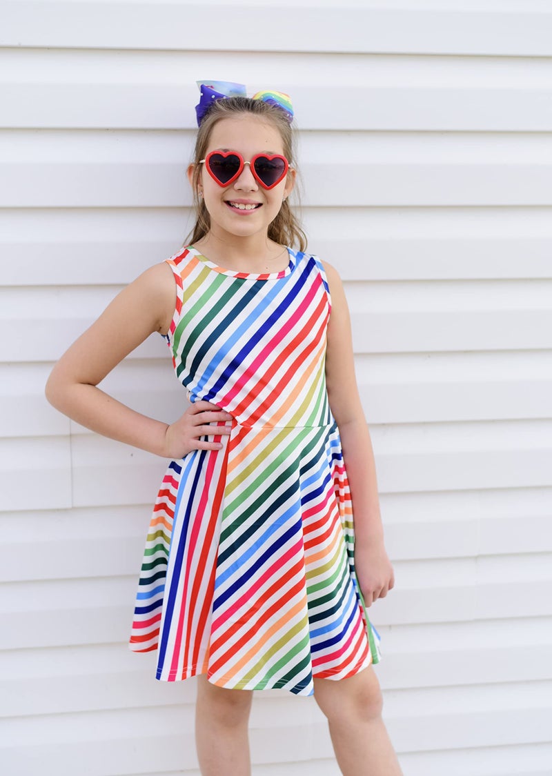 uideazone Girls Rainbow Striped Maxi Sleeveless Dress for Casual/Party Summer 6-7 Years - Image 3