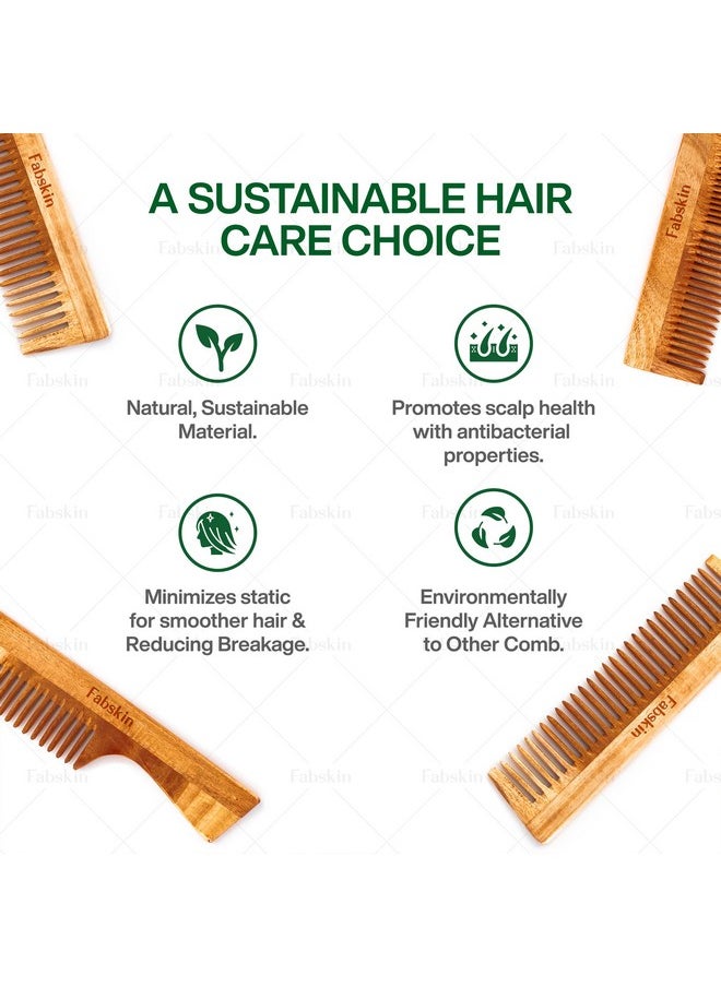 Fabskin Neem Wooden Comb For Men & Women | Set Of 3 | Detangling, Frizz Control & Shine | For All Hair Types  - Image 4
