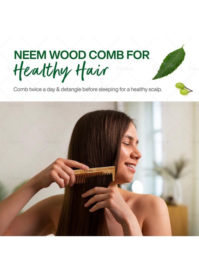 Fabskin Neem Wooden Comb For Men & Women | Set Of 3 | Detangling, Frizz Control & Shine | For All Hair Types  - Image 3